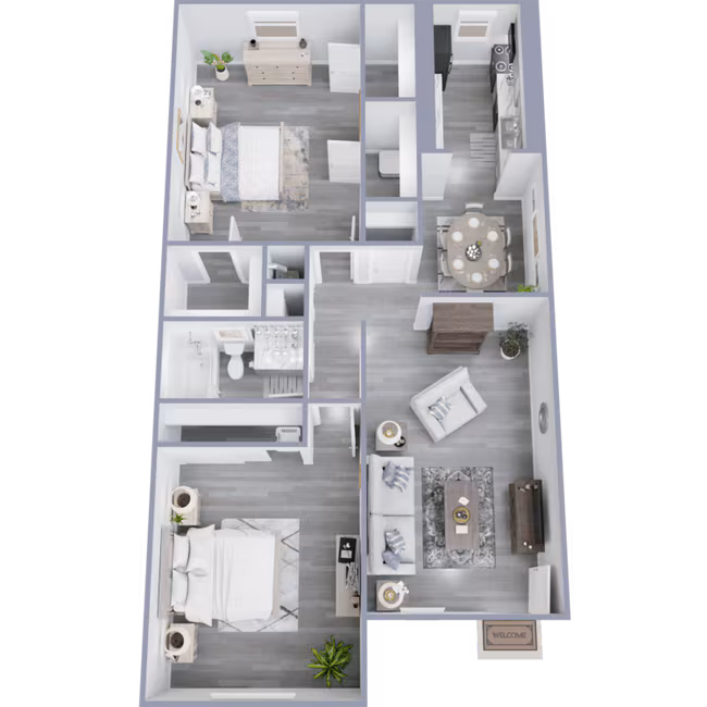 2 Bed 1 Bath 2128 floor plan